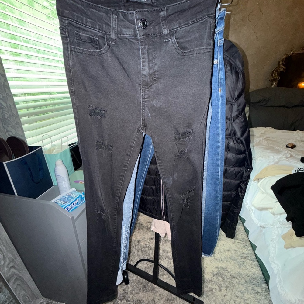 Wax Jean Black Skinny Jeans with Distressed Details